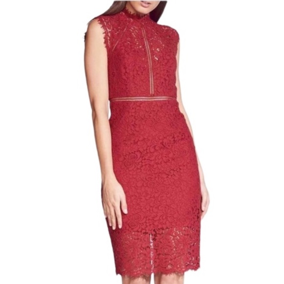 NWT ✨BARDOT✨ Lace Panel Sheath Dress in Burgundy Sz 4/XS - Picture 1 of 6